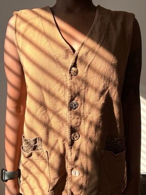 Oversized Casual Button-Front Sleeveless Vest - Brown